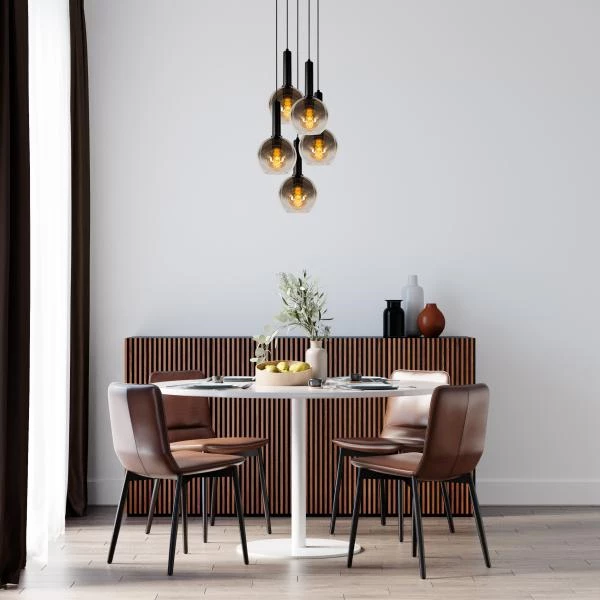 Lucide MARIUS - Pendant light - Ø 55 cm - 5xE27 - Black - ambiance 3